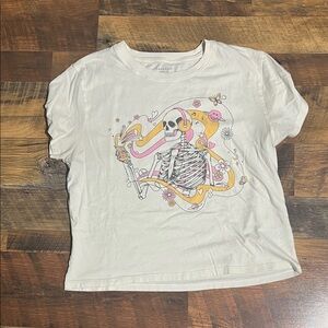 American Eagle White Graphic Tee with Pastel Accents (S)